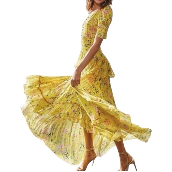HEMANT and NANDITA Women’s Size S Yellow Floral Eden Maxi Dress - Picture 3 of 14